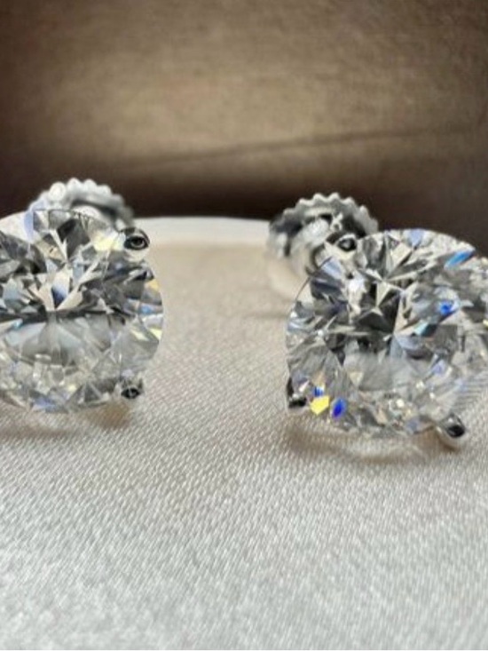 Jewelry - Women's Studs TW 4.06 cts Lab Grown Diamonds Round E VS1, 14k posts, IGI cert